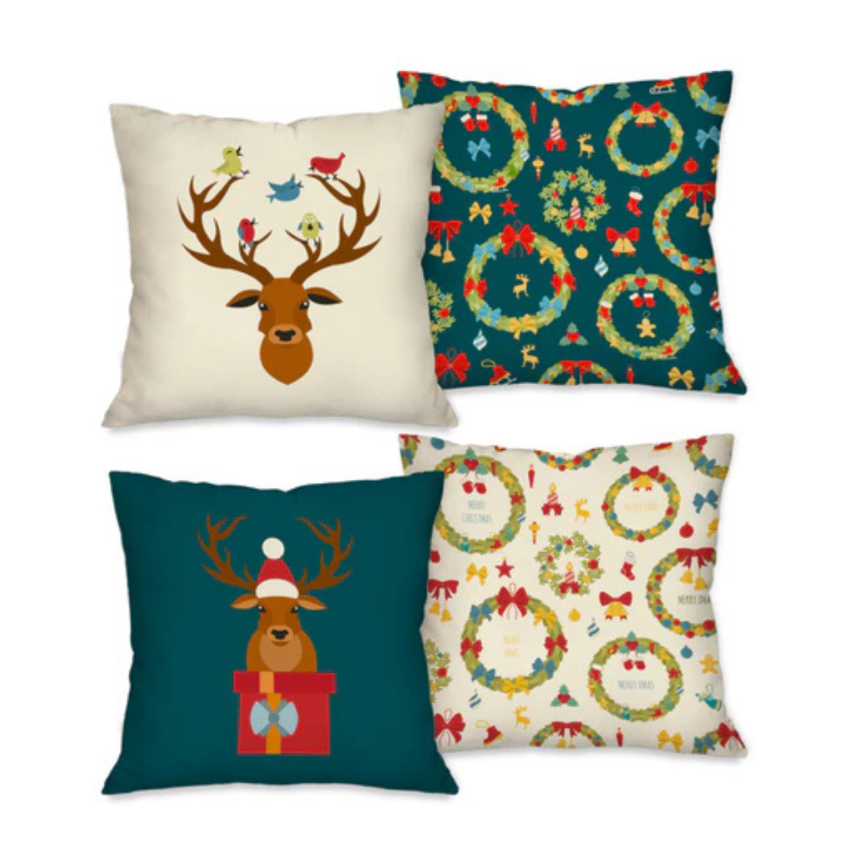 Kit 4 Capas Para Almofadas Natalinas Em Poliéster Premium