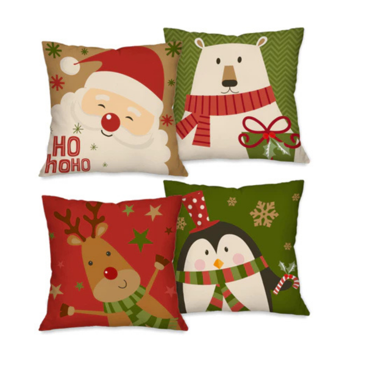 Kit 4 Capas Para Almofadas Natalinas Em Poliéster Premium