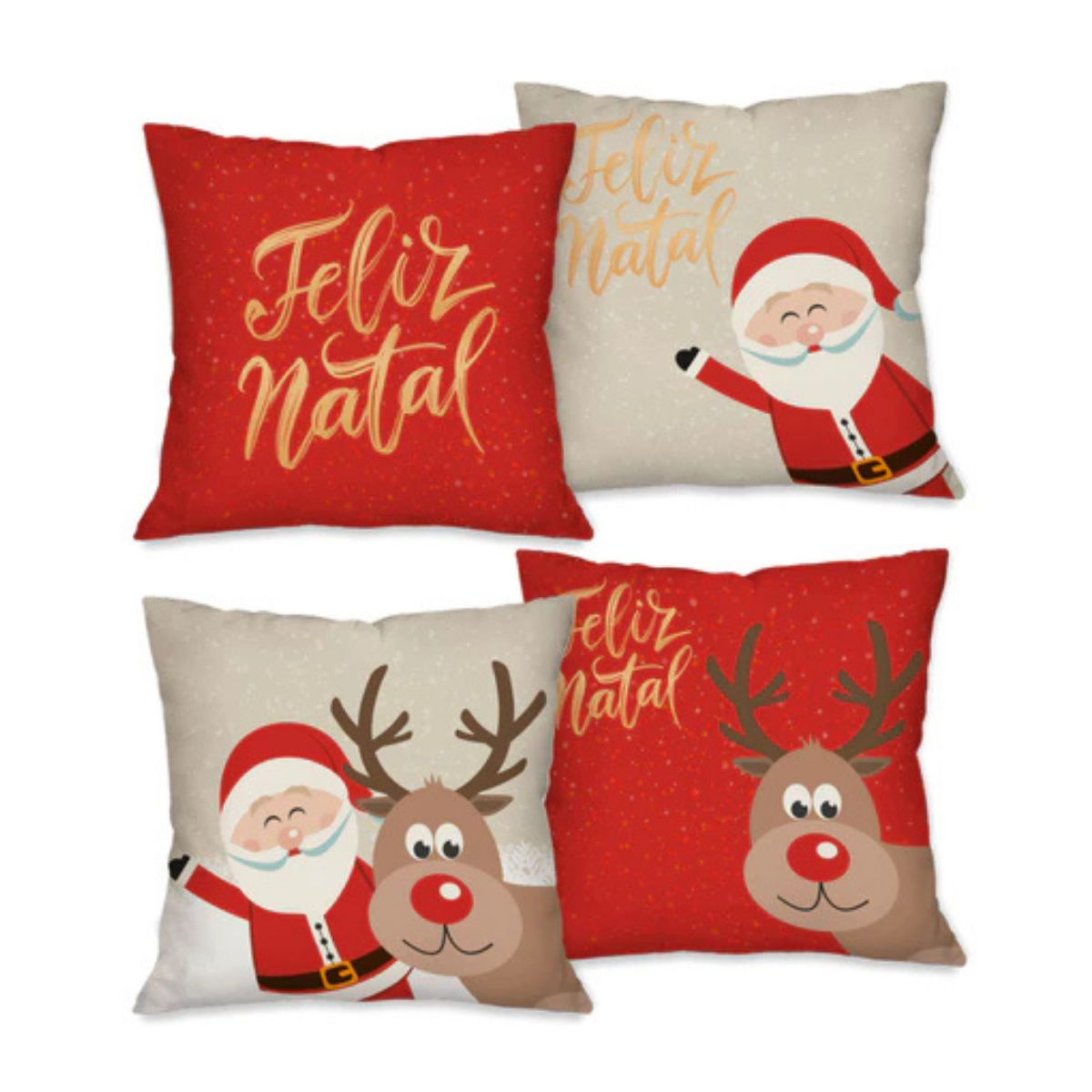 Kit 4 Capas Para Almofadas Natalinas Em Poliéster Premium