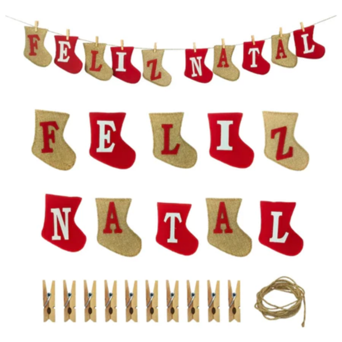 Varal Decorativo de Natal em Tecido com Botas de Natal Artesanais