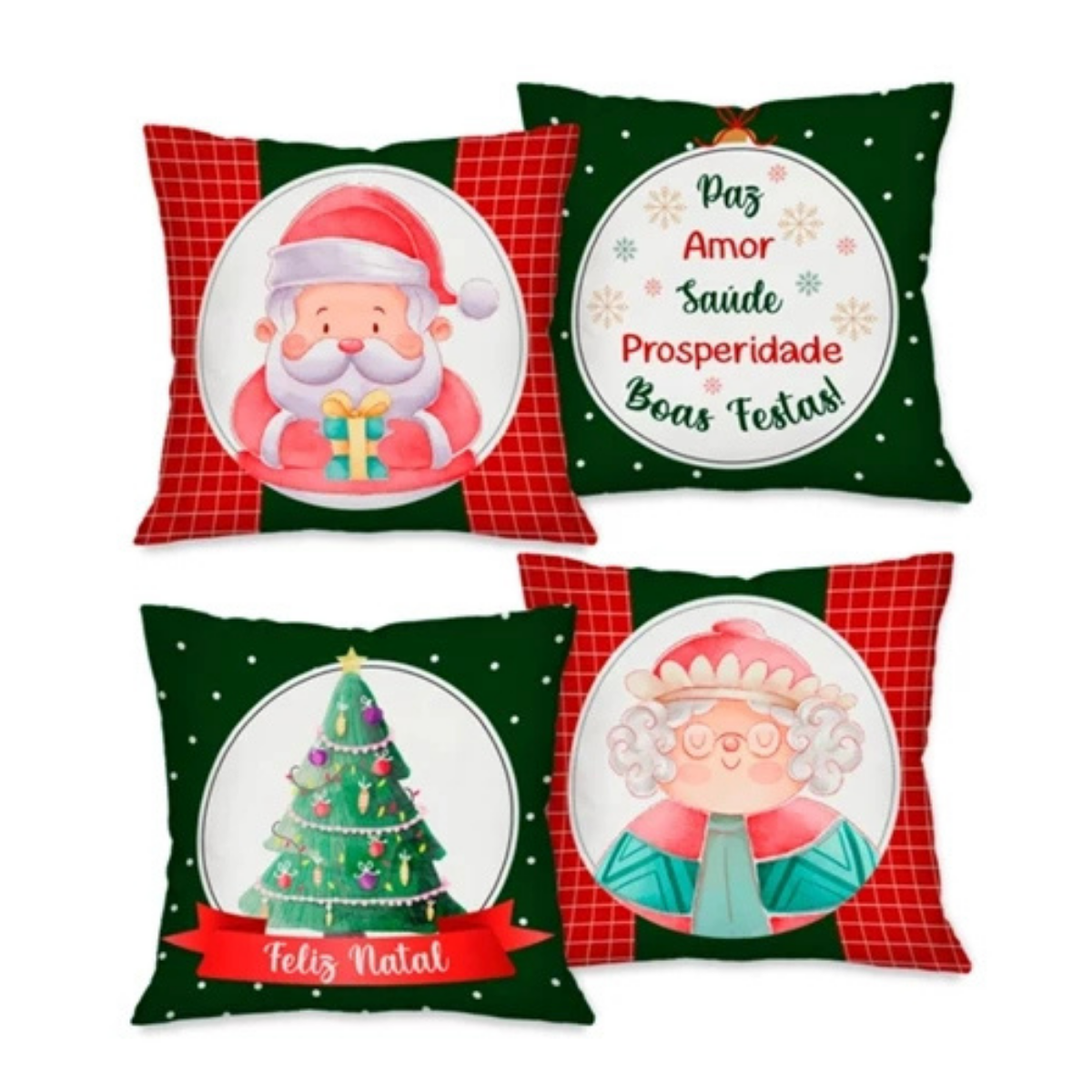 Kit 4 Capas Para Almofadas Natalinas Em Poliéster Premium