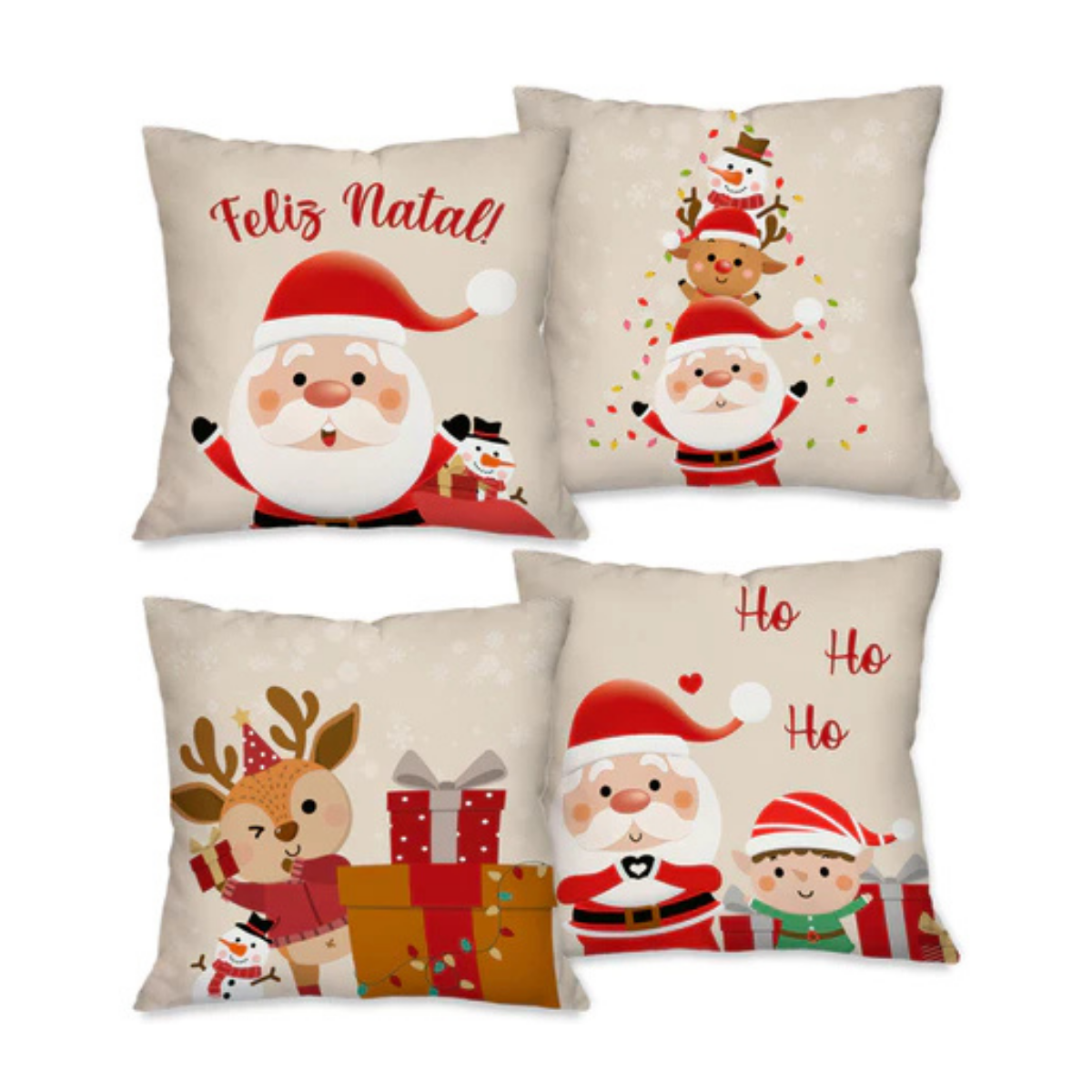 Kit 4 Capas Para Almofadas Natalinas Em Poliéster Premium