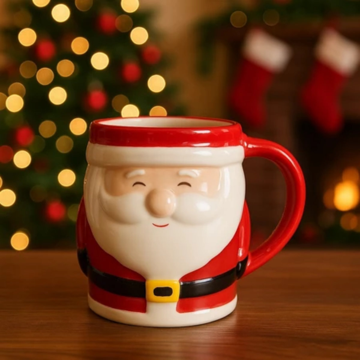 Caneca de Cerâmica Papai Noel com Acabamento Artesanal
