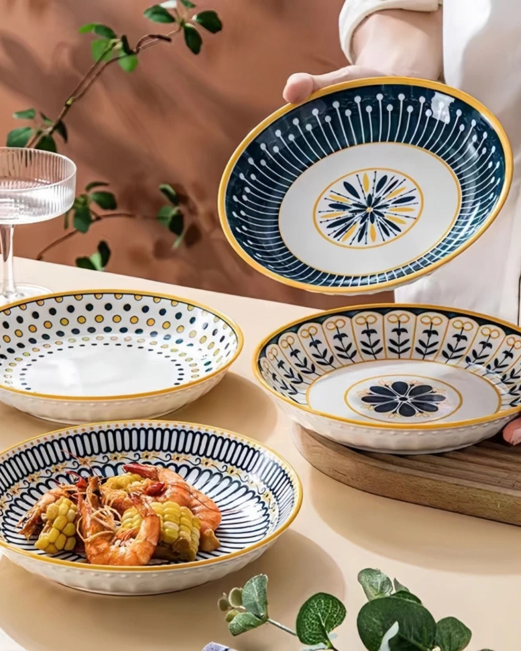 Conjunto de 4 Pratos de Cerâmica com Design Japonês