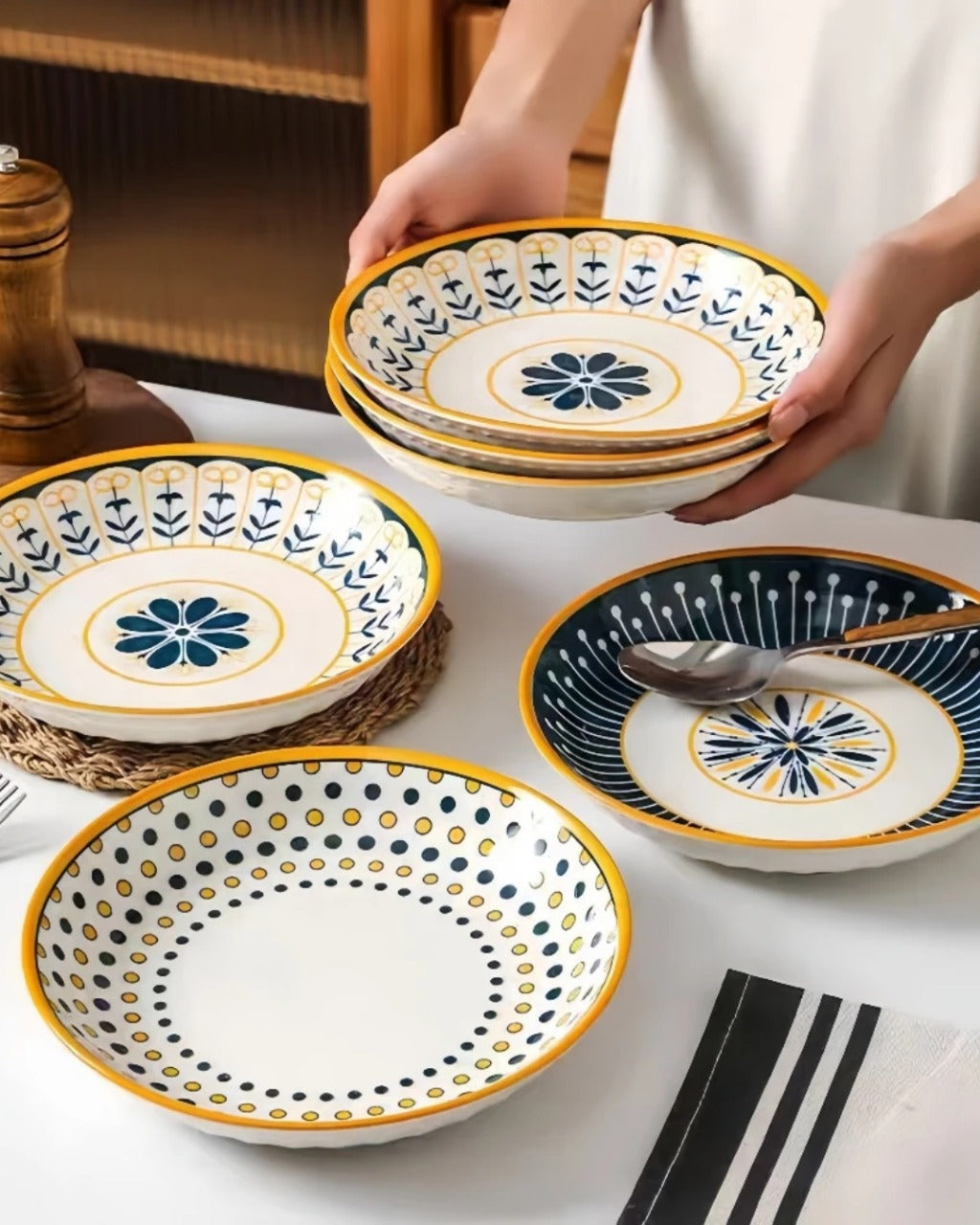 Conjunto de 4 Pratos de Cerâmica com Design Japonês