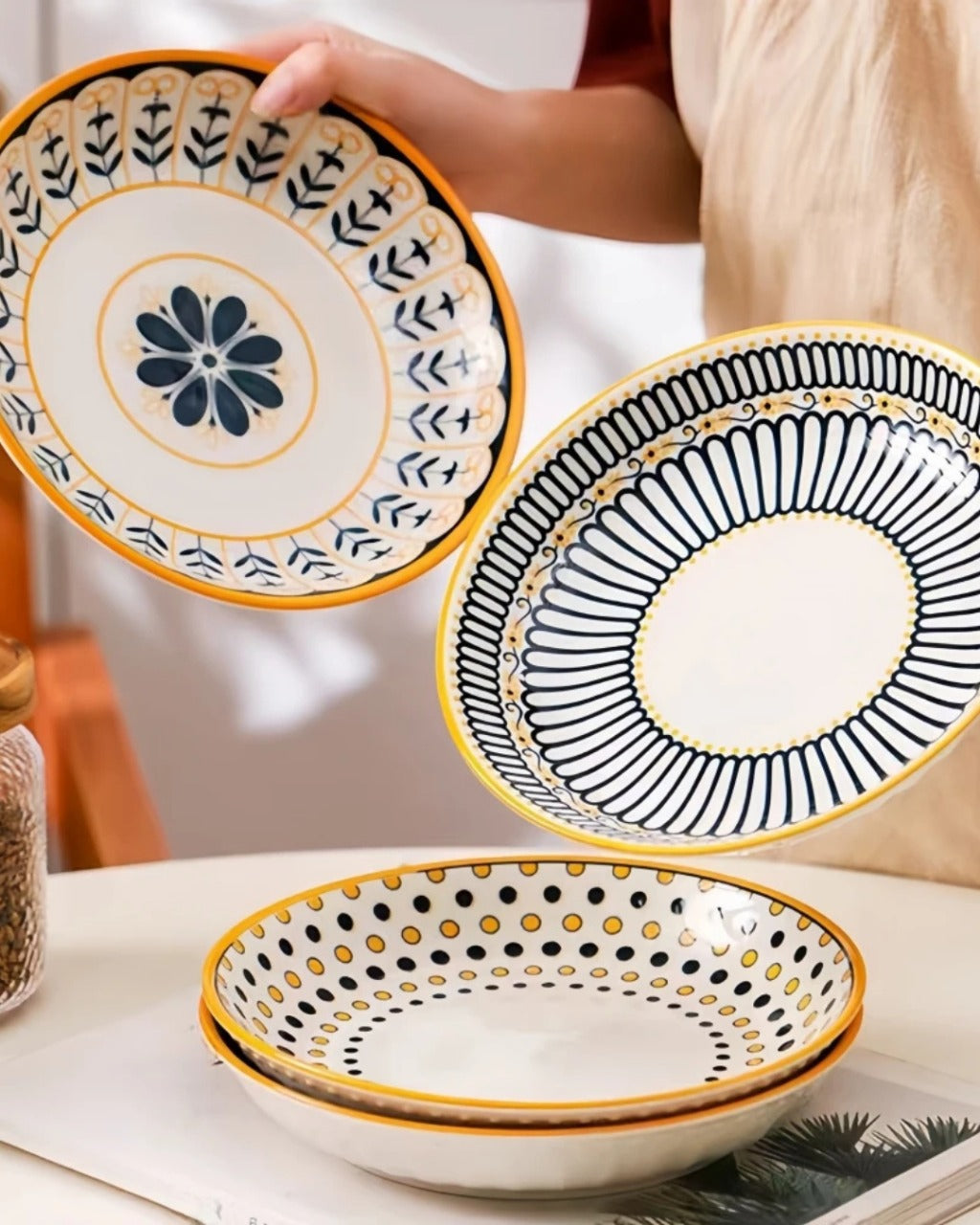 Conjunto de 4 Pratos de Cerâmica com Design Japonês