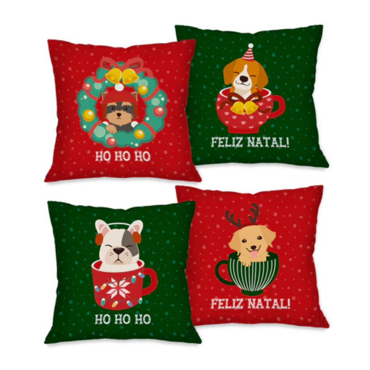 Kit 4 Capas Para Almofadas Natalinas Em Poliéster Premium