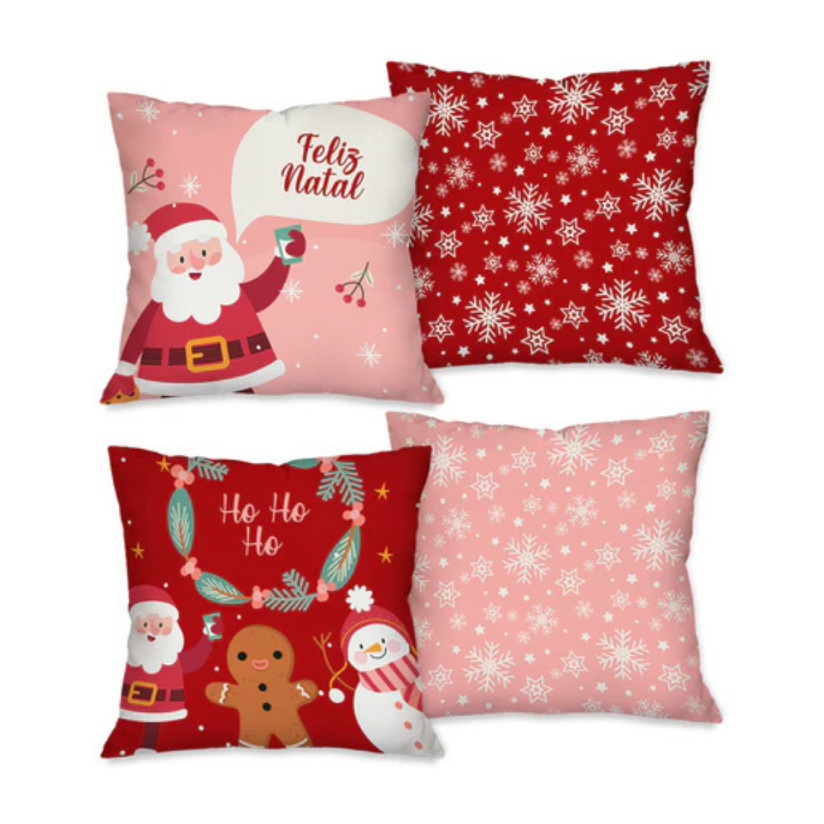 Kit 4 Capas Para Almofadas Natalinas Em Poliéster Premium
