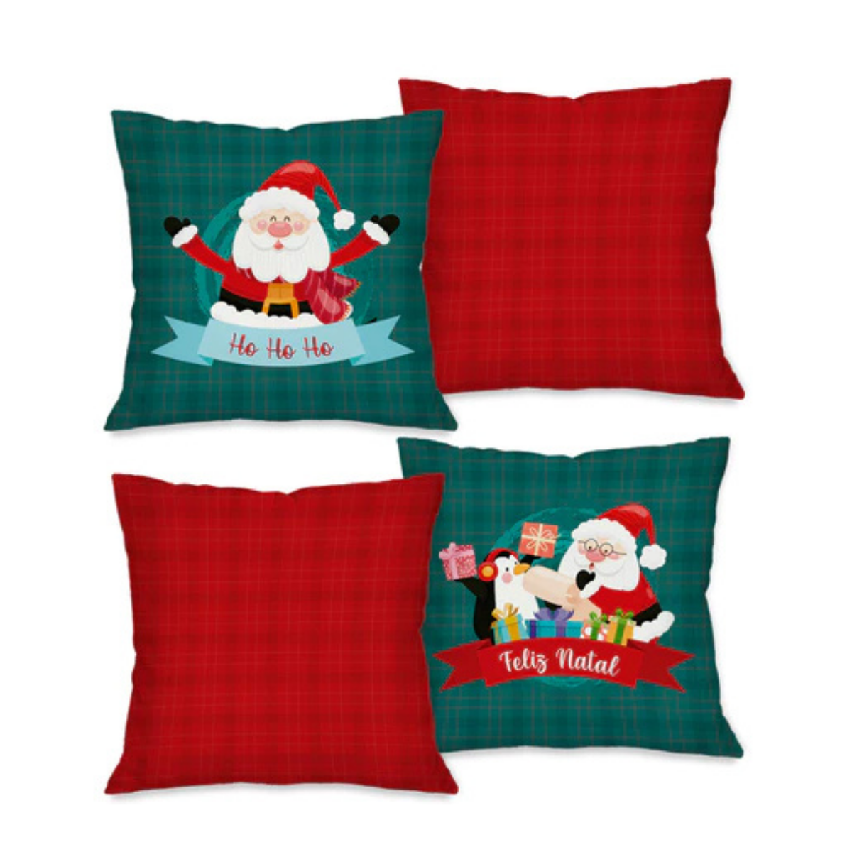 Kit 4 Capas Para Almofadas Natalinas Em Poliéster Premium