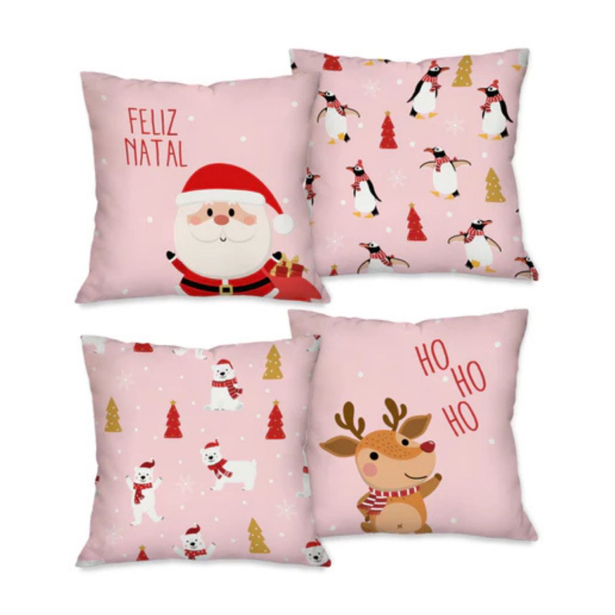 Kit 4 Capas Para Almofadas Natalinas Em Poliéster Premium
