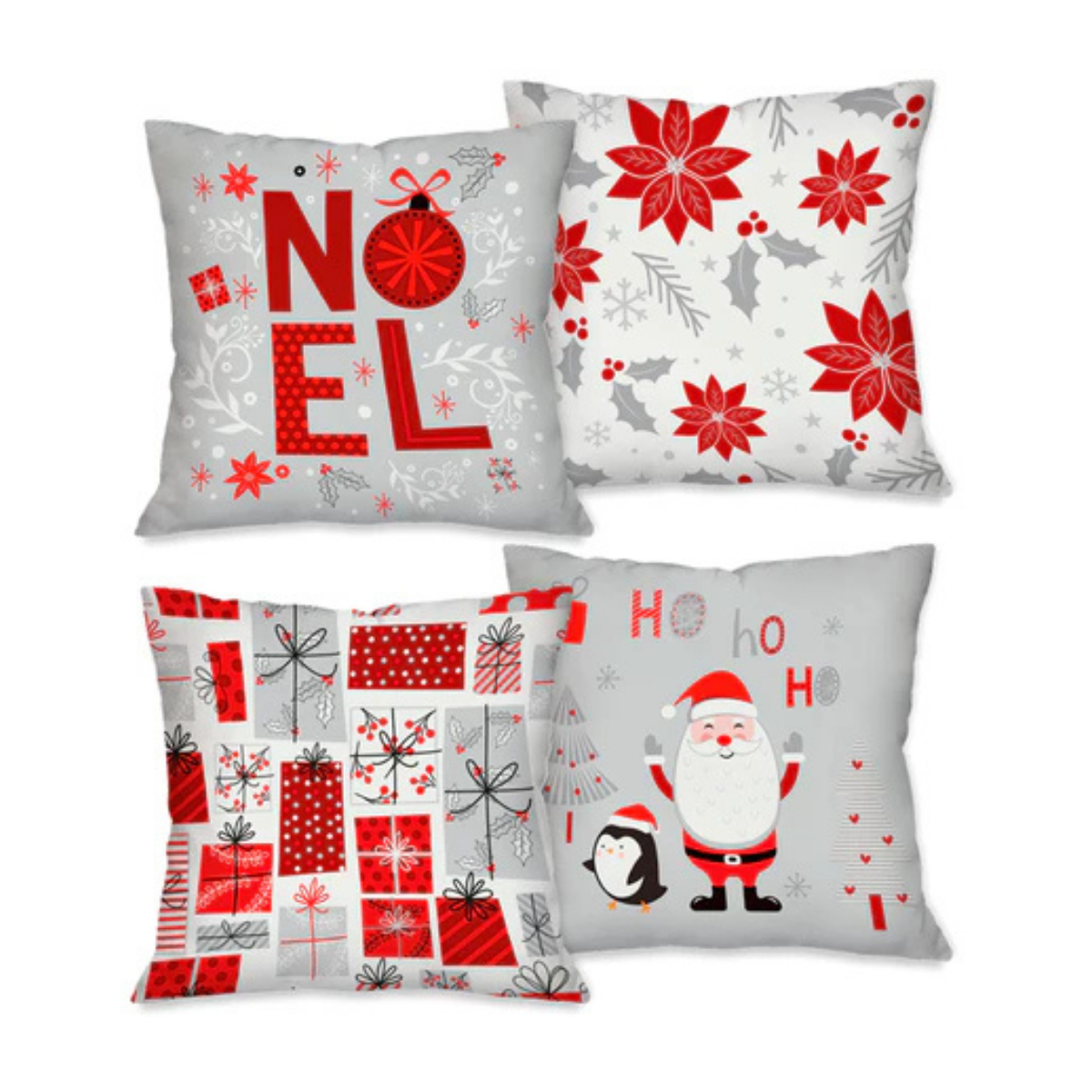 Kit 4 Capas Para Almofadas Natalinas Em Poliéster Premium