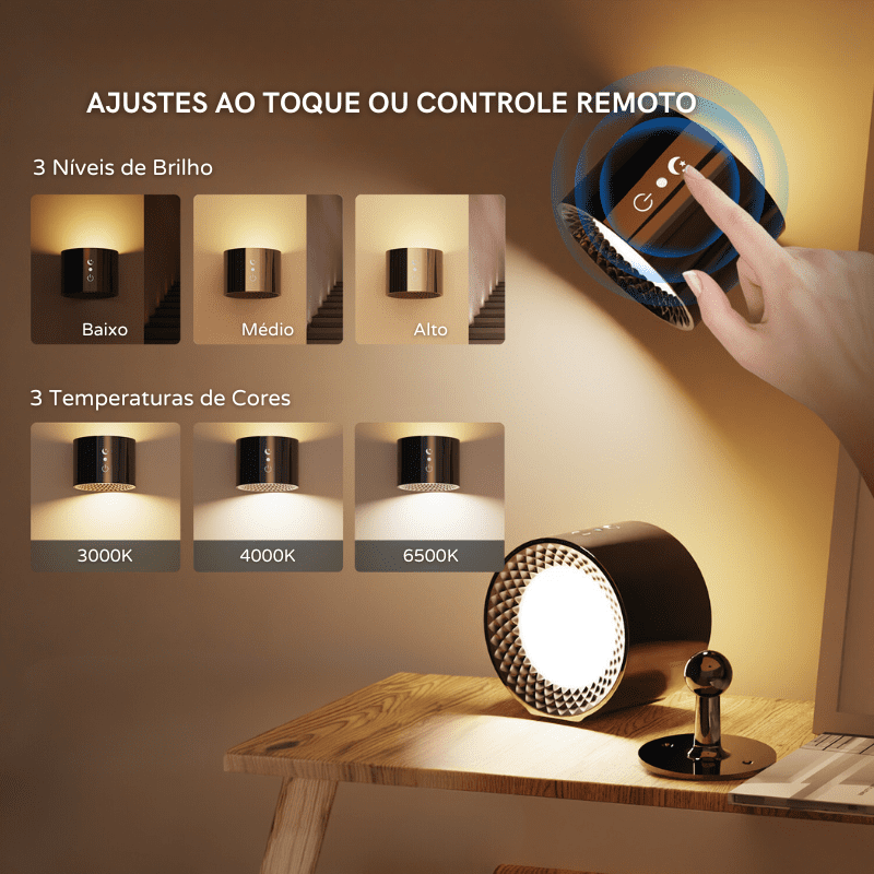 Arandela de Parede LED Bifocal Recarregável Compacta