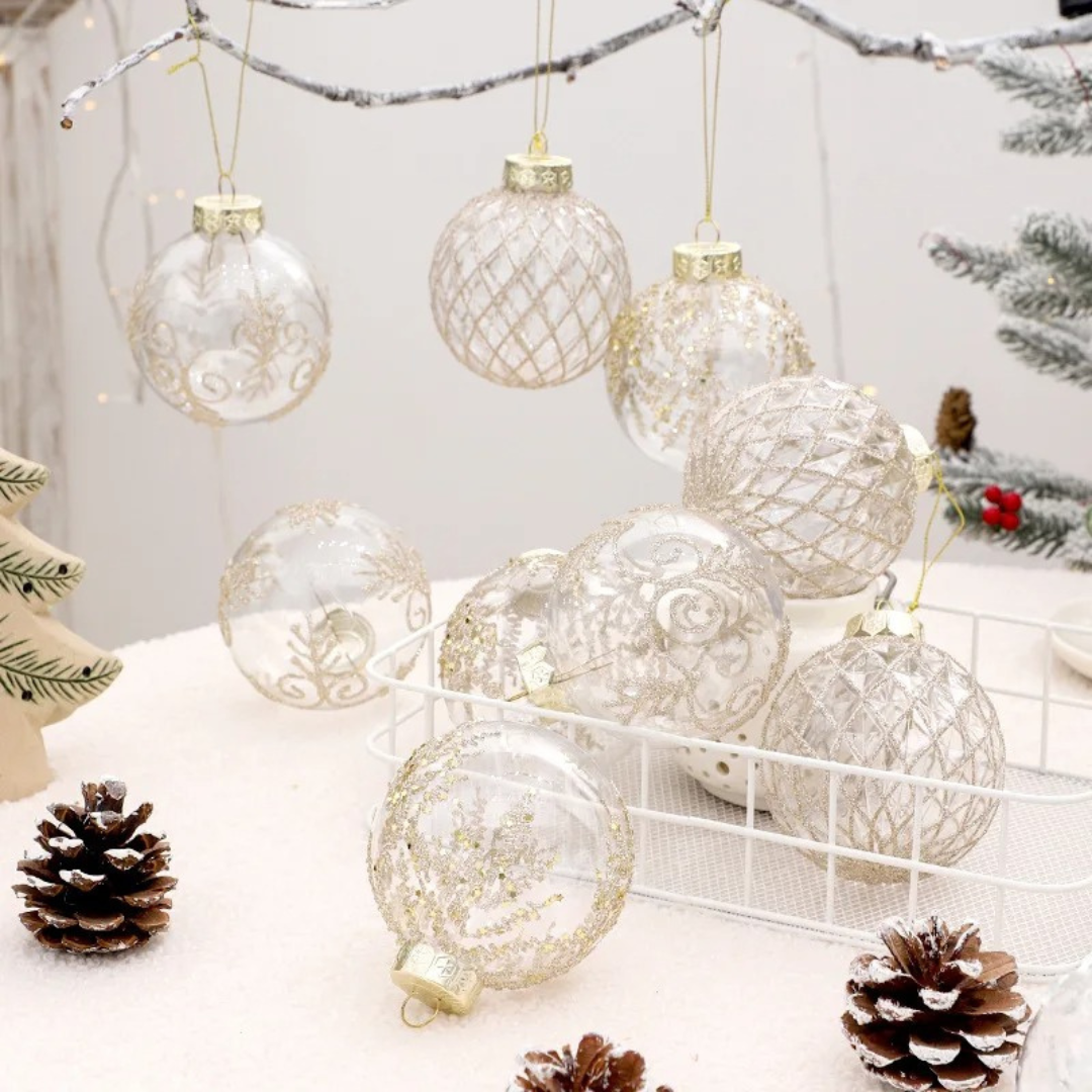 Bolas de Natal 9 Peças Transparentes - Estilo Natalino