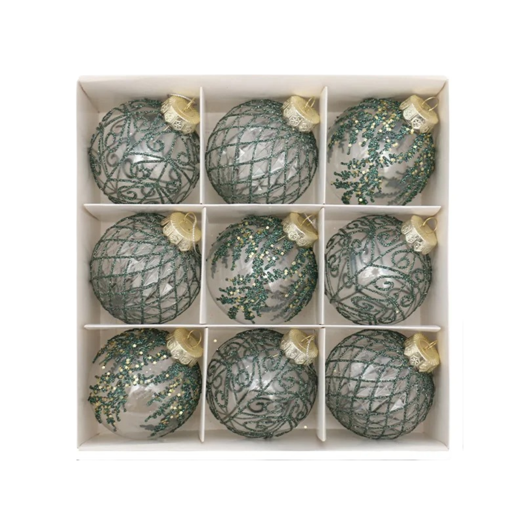 Bolas de Natal 9 Peças Transparentes - Estilo Natalino