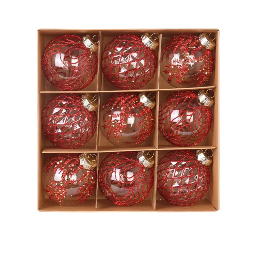 Bolas de Natal 9 Peças Transparentes - Estilo Natalino