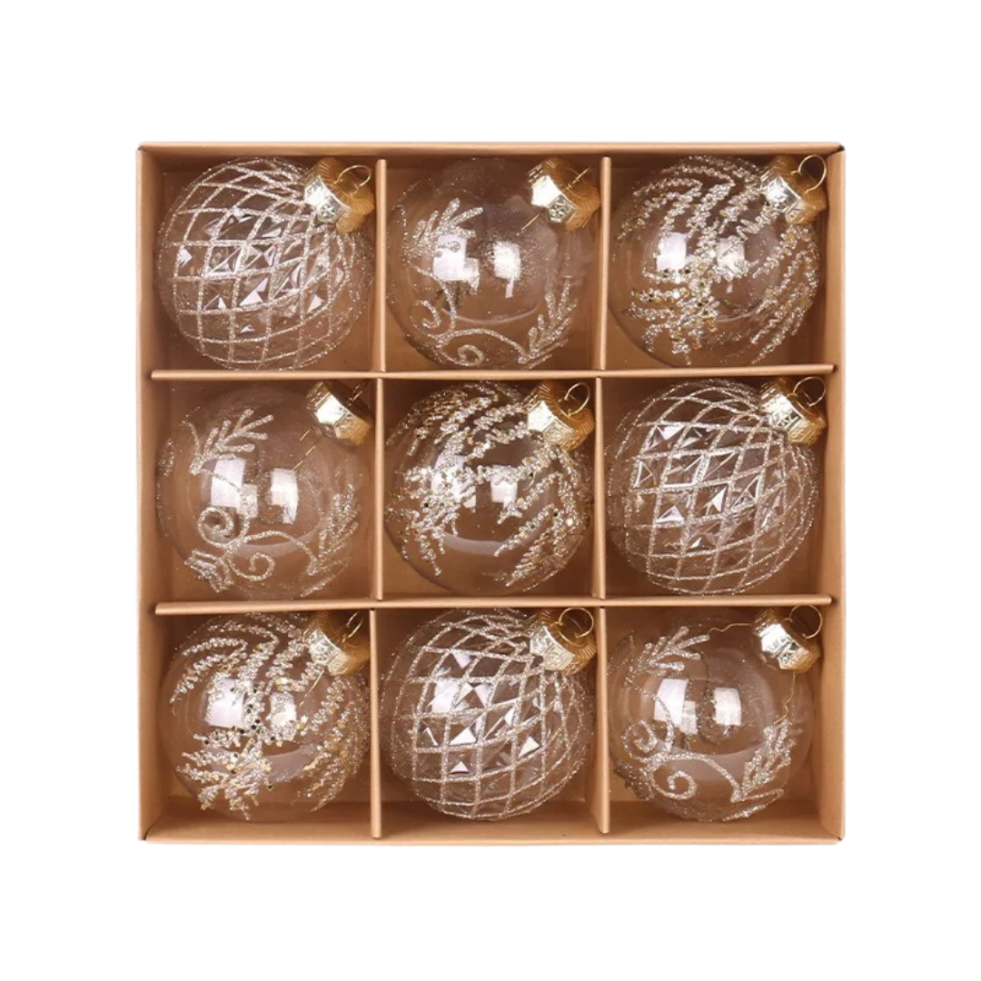 Bolas de Natal 9 Peças Transparentes - Estilo Natalino