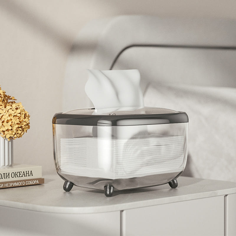 Caixa Porta Lenços Umedecidos Transparente com Prata