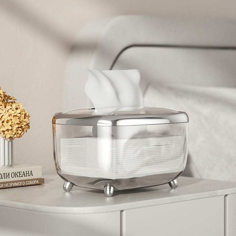 Caixa Porta Lenços Umedecidos Transparente com Prata