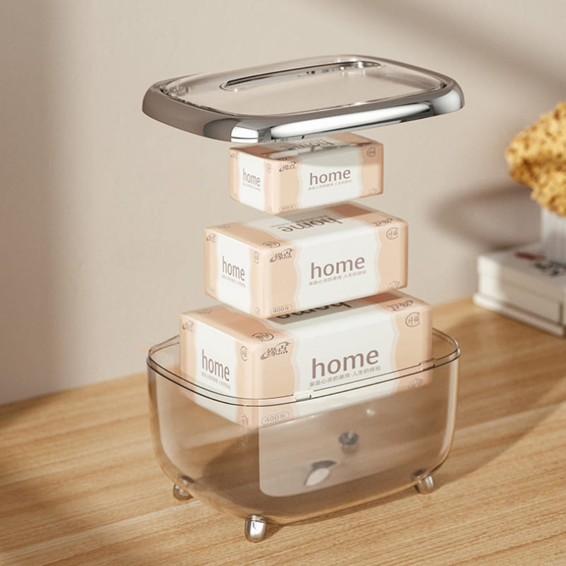 Caixa Porta Lenços Umedecidos Transparente com Prata