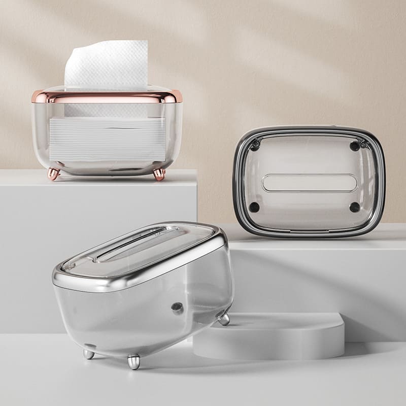 Caixa Porta Lenços Umedecidos Transparente com Prata