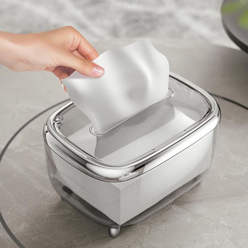 Caixa Porta Lenços Umedecidos Transparente com Prata