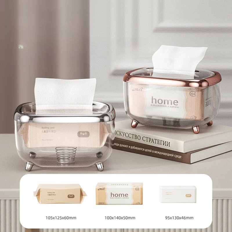 Caixa Porta Lenços Umedecidos Transparente com Prata