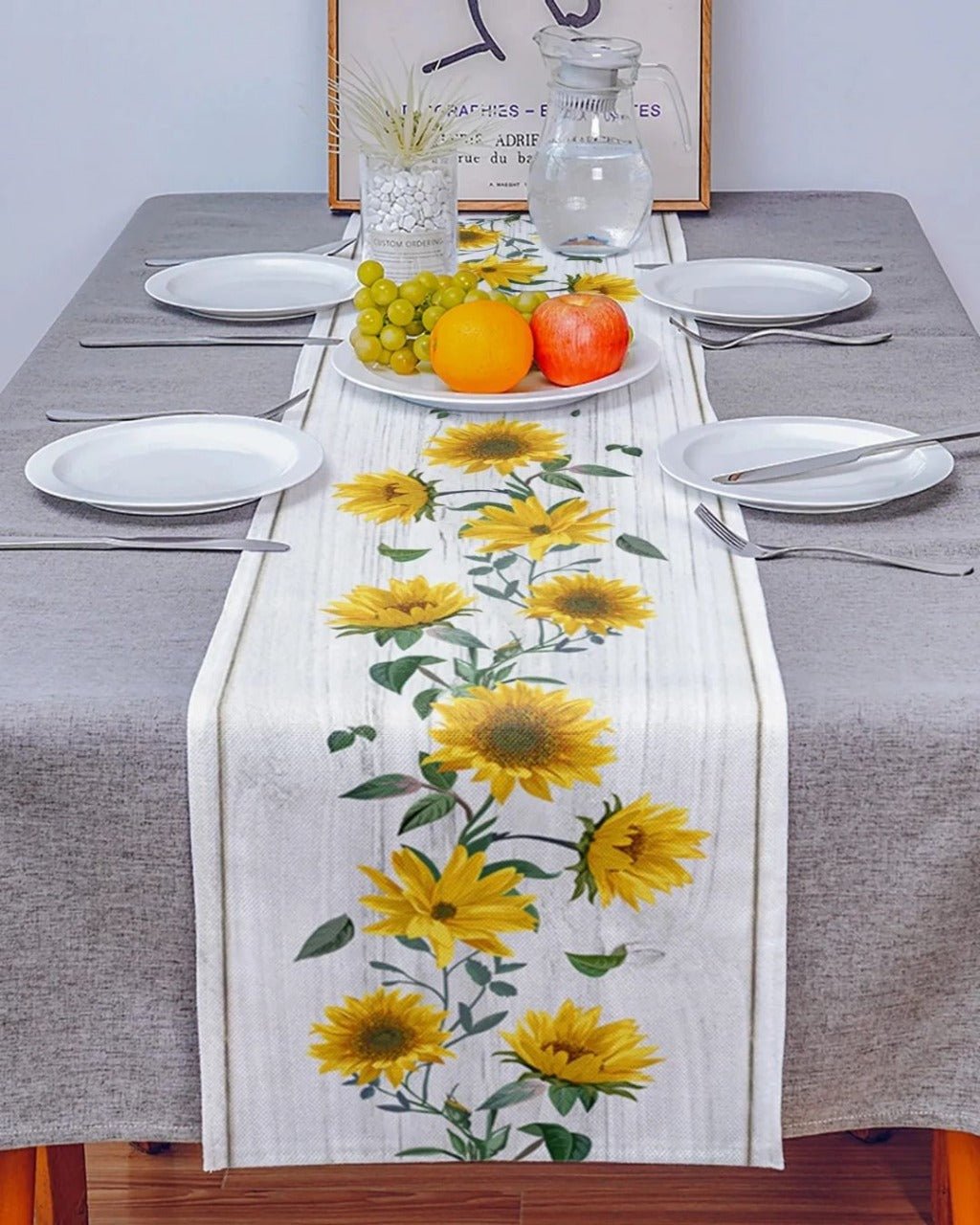 Caminho de Mesa Linho Retrô com Estampa de Girassol