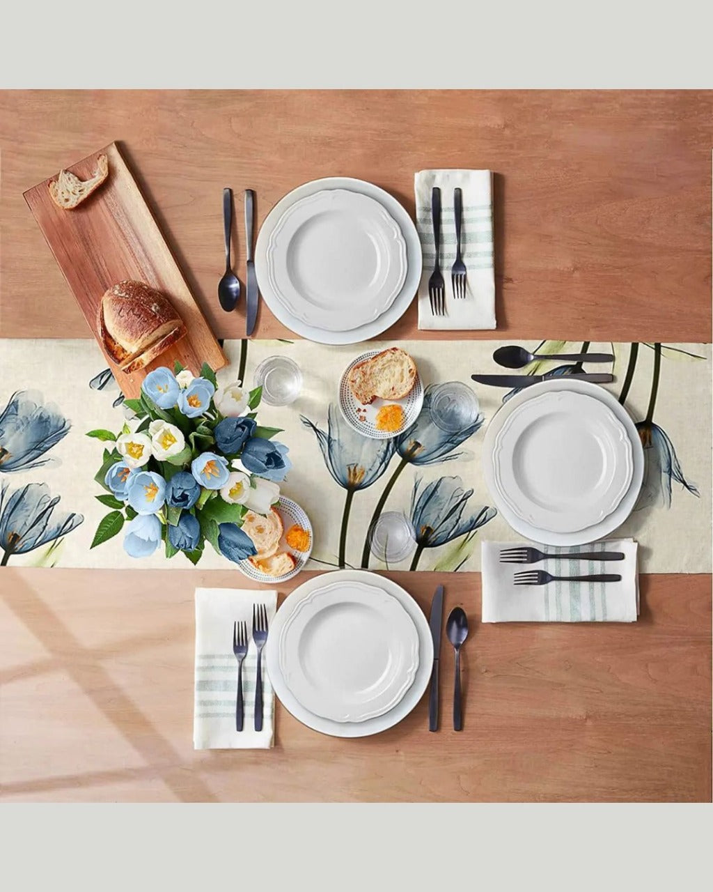 Caminho de Mesa de Linho com Estampa de Tulipa Artesanal