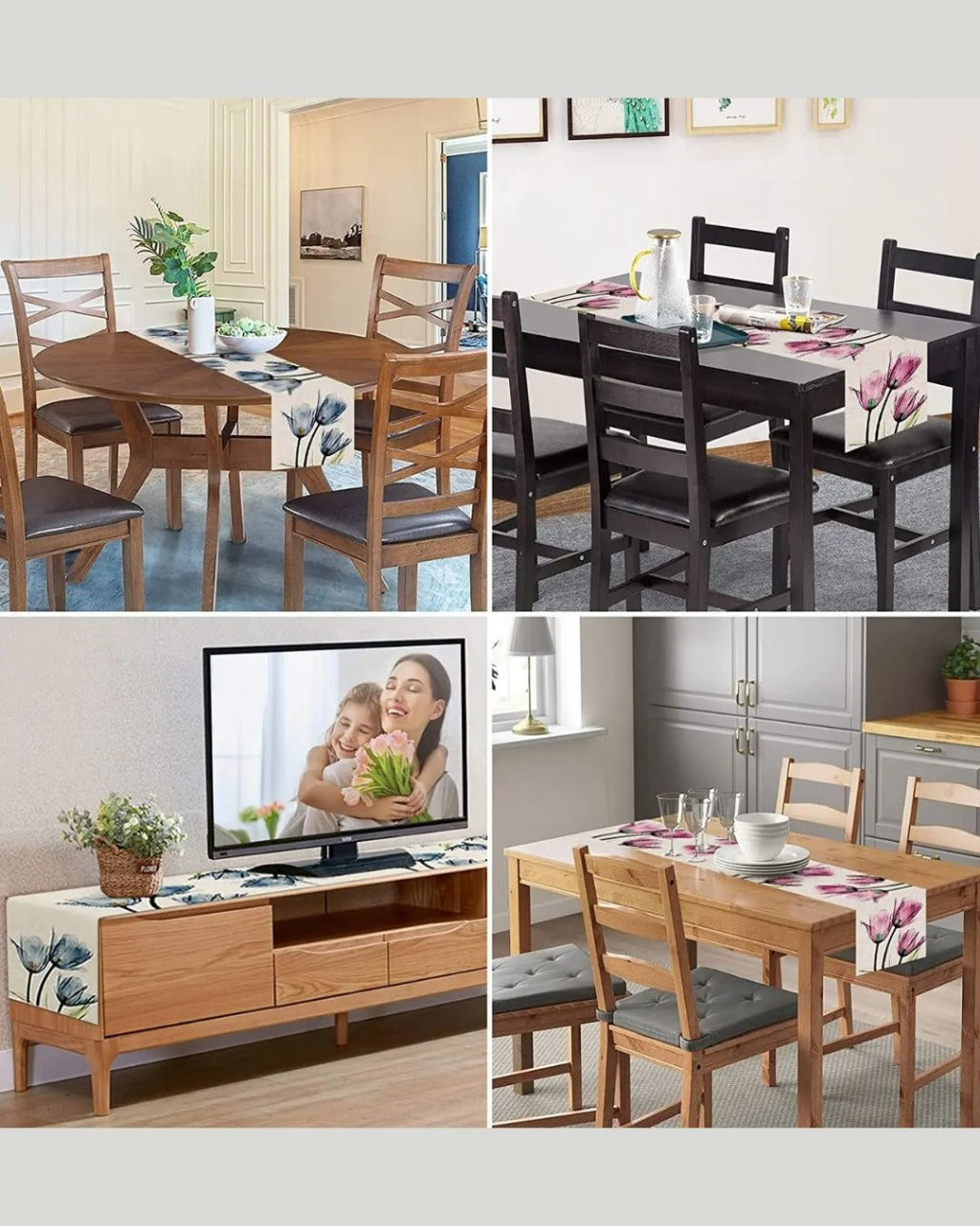 Caminho de Mesa de Linho com Estampa de Tulipa Artesanal