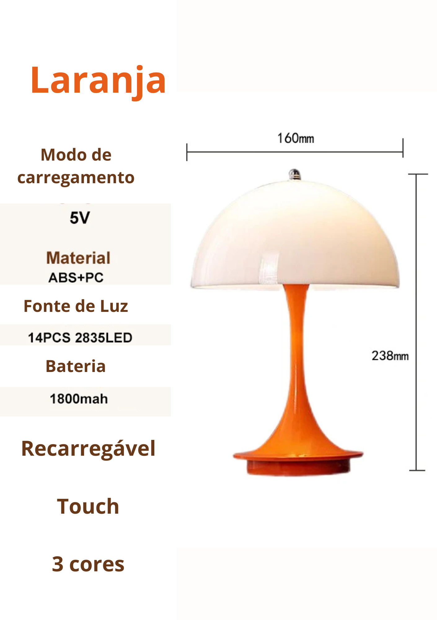 Luminária de Mesa Cogumelo LED Três Cores Compacta Moderna