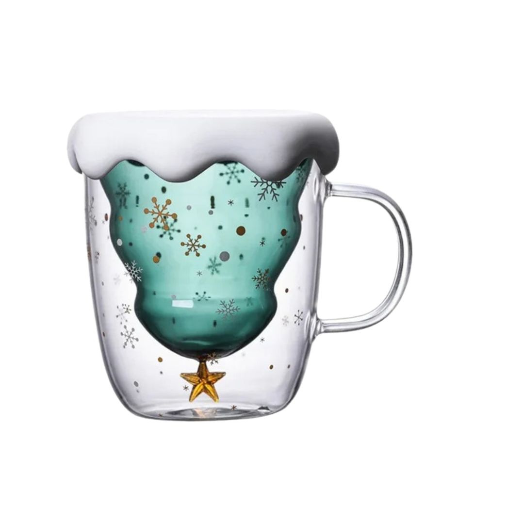 Caneca de Vidro Duplo Formato Árvore de Natal 300ml