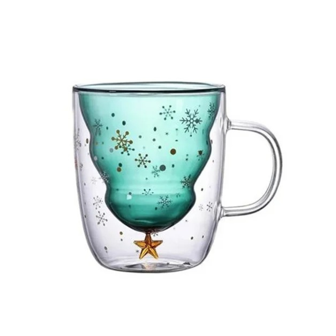 Caneca de Vidro Duplo Formato Árvore de Natal 300ml