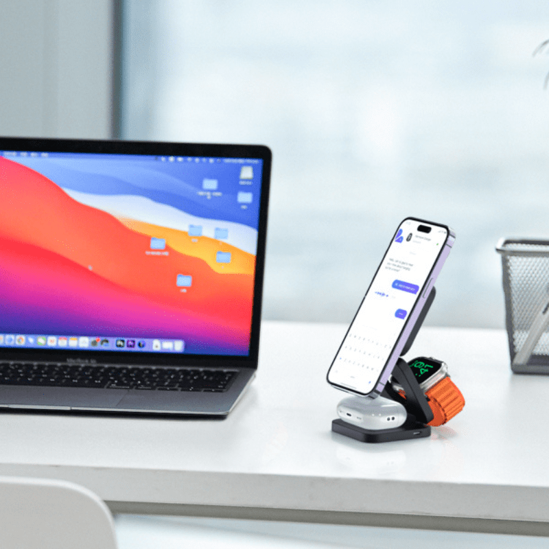 Carregador Triplo Por Indução com Suporte Ajustável