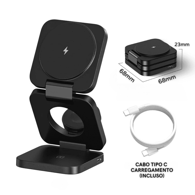 Carregador Triplo Por Indução com Suporte Ajustável