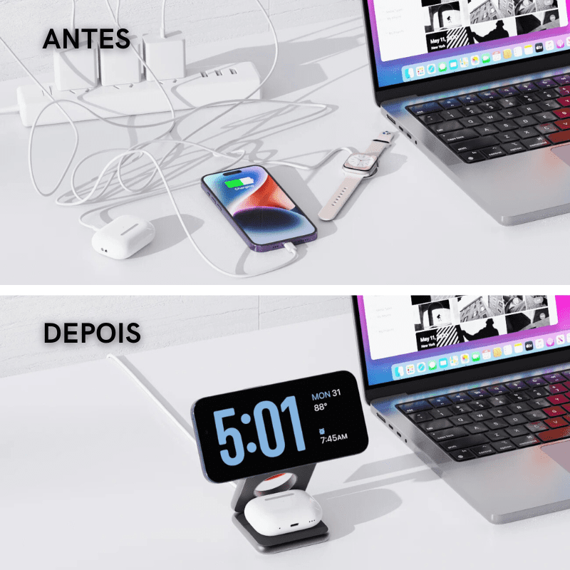 Carregador Triplo Por Indução com Suporte Ajustável