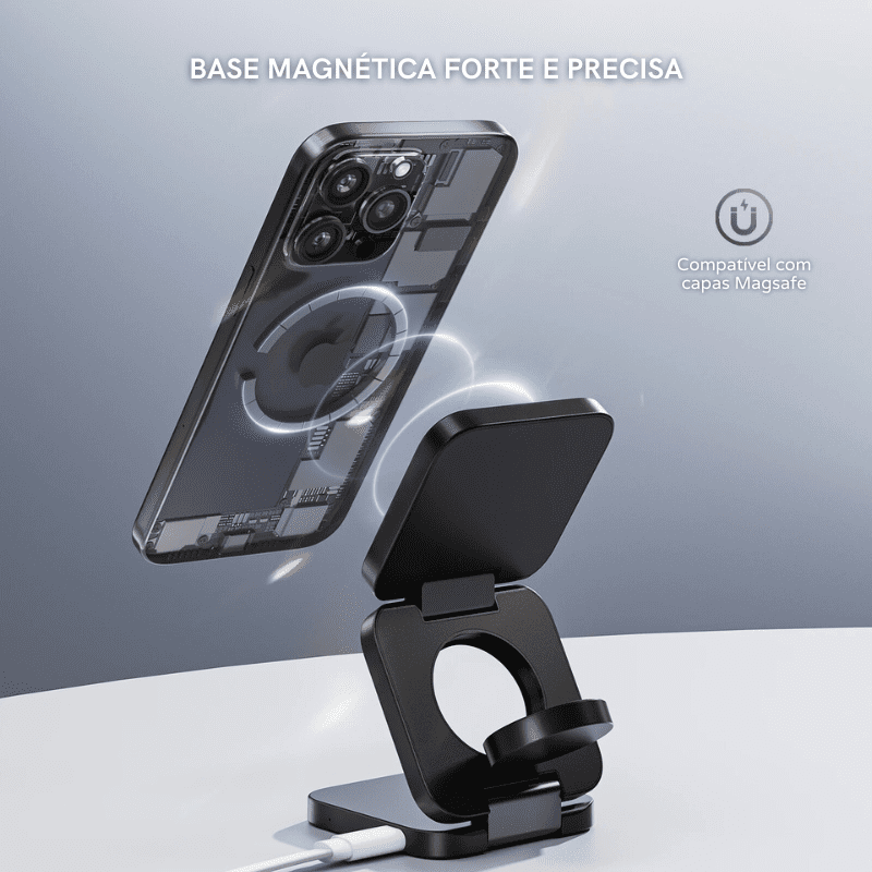 Carregador Triplo Por Indução com Suporte Ajustável