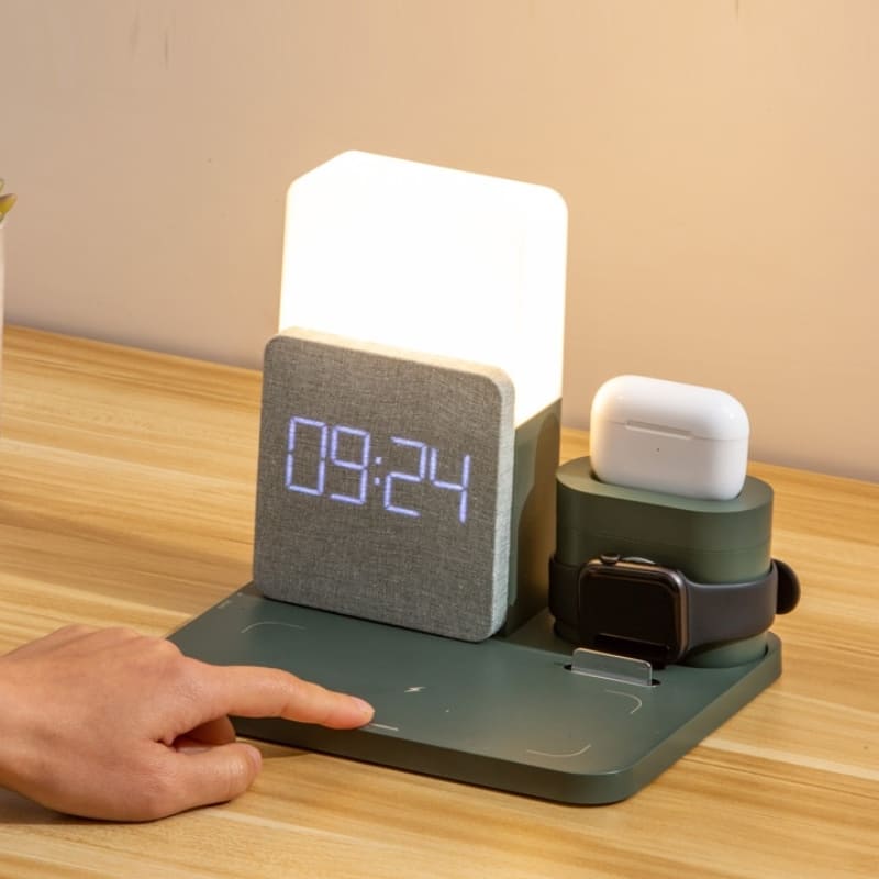 Luminária de Mesa com Carregador por Indução e Despertador