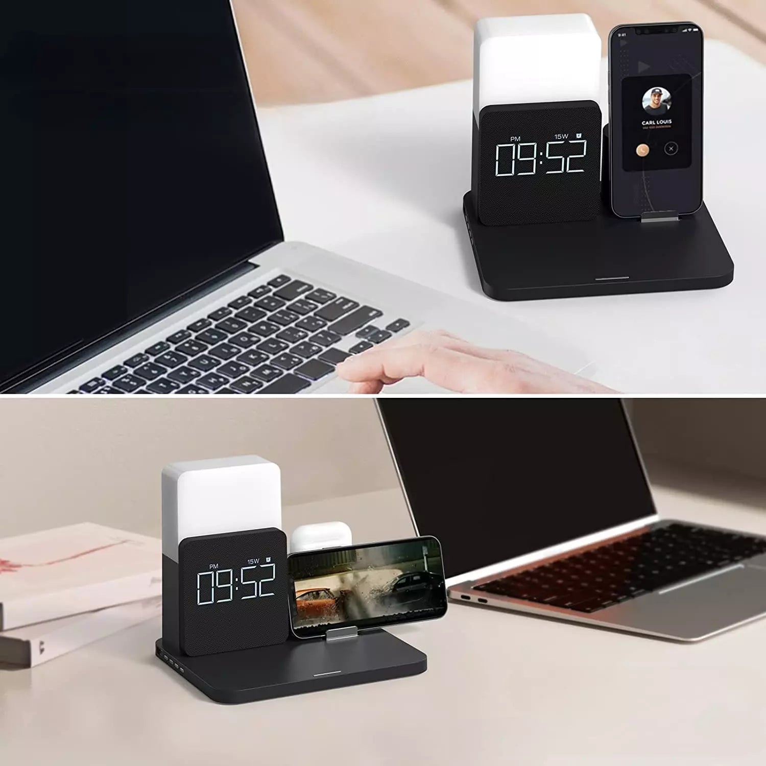 Luminária de Mesa com Carregador por Indução e Despertador