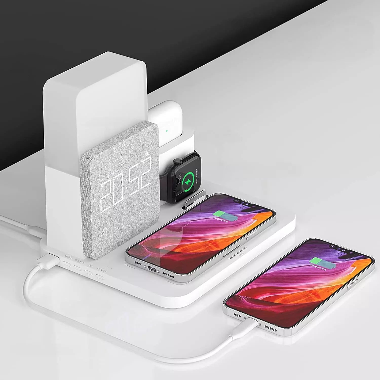 Luminária de Mesa com Carregador por Indução e Despertador