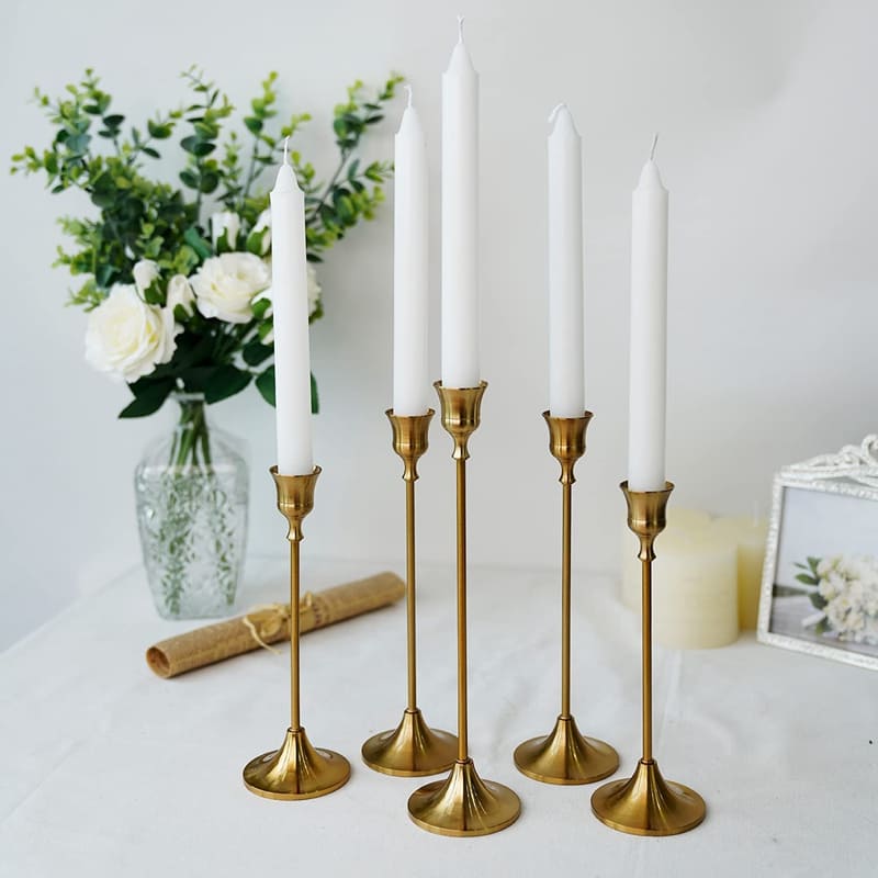 Castiçais em Metal Dourado Retrô para Mesa Decorativa