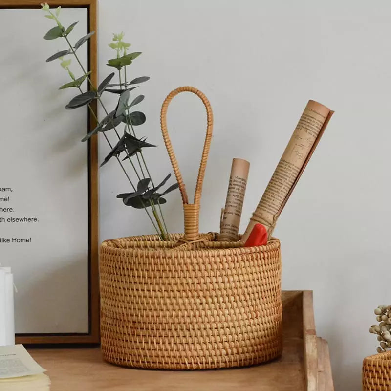 Cesta de Armazenamento Rústica em Vime Rattan Feita à Mão