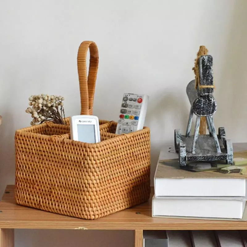 Cesta de Armazenamento Rústica em Vime Rattan Feita à Mão