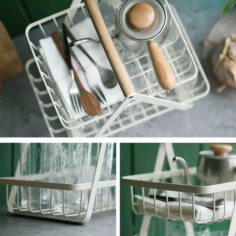 Cesta de Frutas 2 Andares com Alça de Madeira