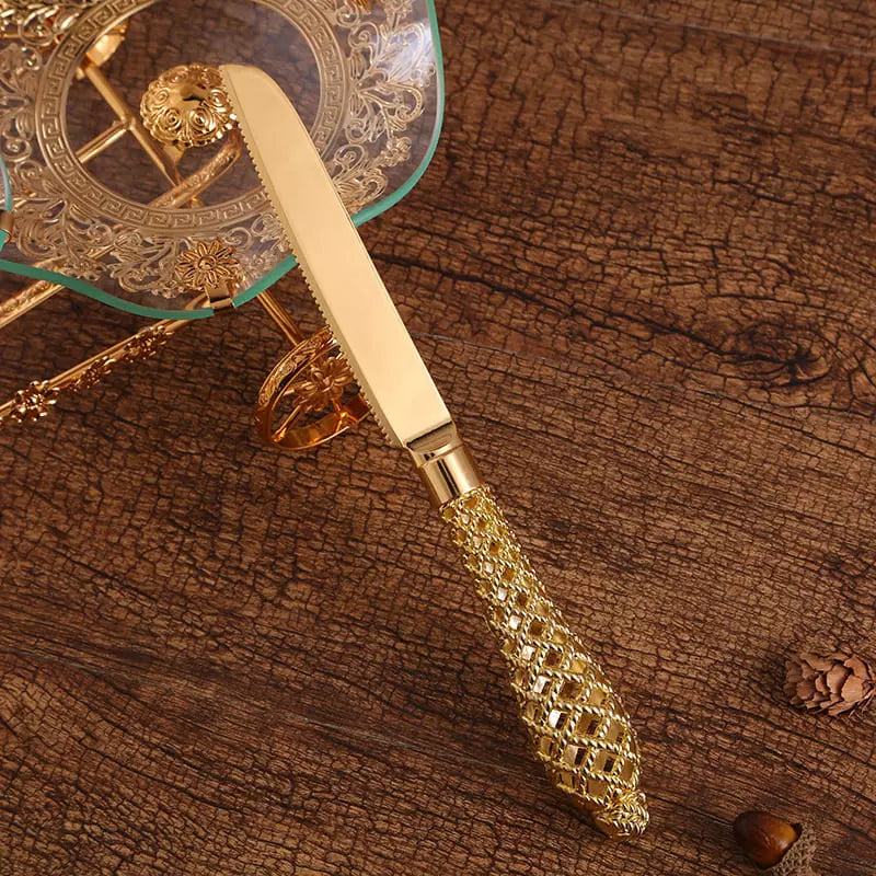 Espátula Para Bolo Com Faca Em Liga De Zinco Dourada Conjunto