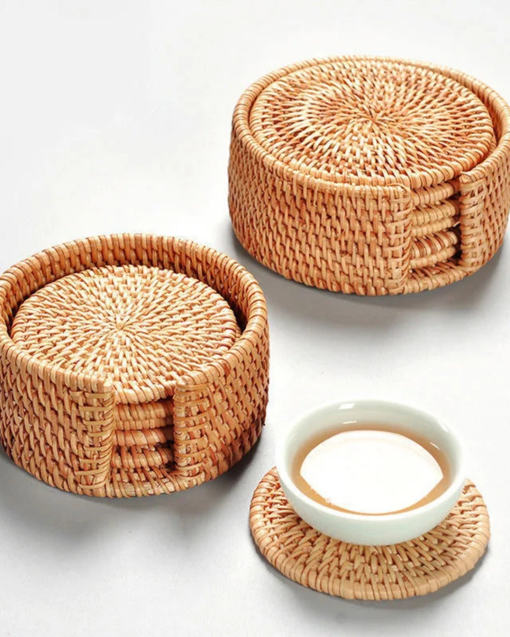 Conjunto de Descansos de Copo em Rattan Natural Artesanal