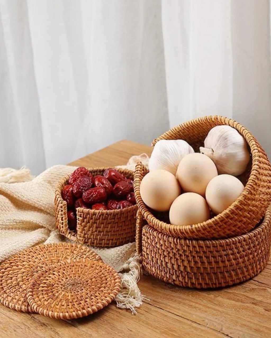 Conjunto de Descansos de Copo em Rattan Natural Artesanal