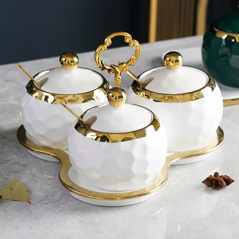 Conjunto de Potes de Cerâmica Kit Açucareiro e Saleiro