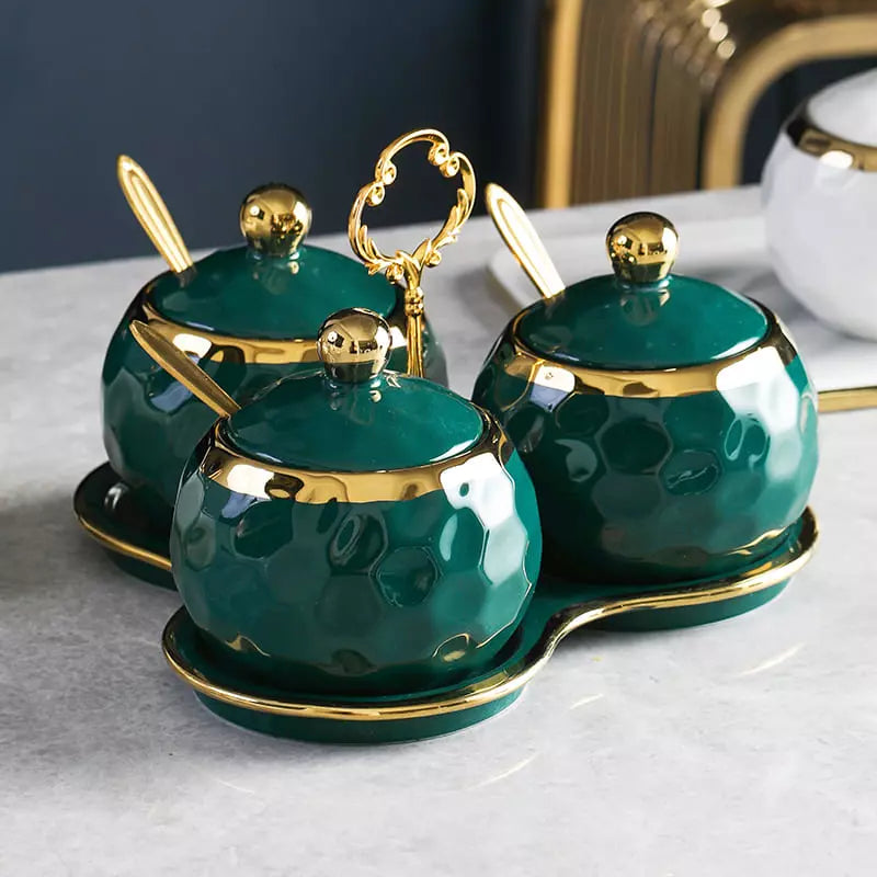 Conjunto de Potes de Cerâmica Kit Açucareiro e Saleiro