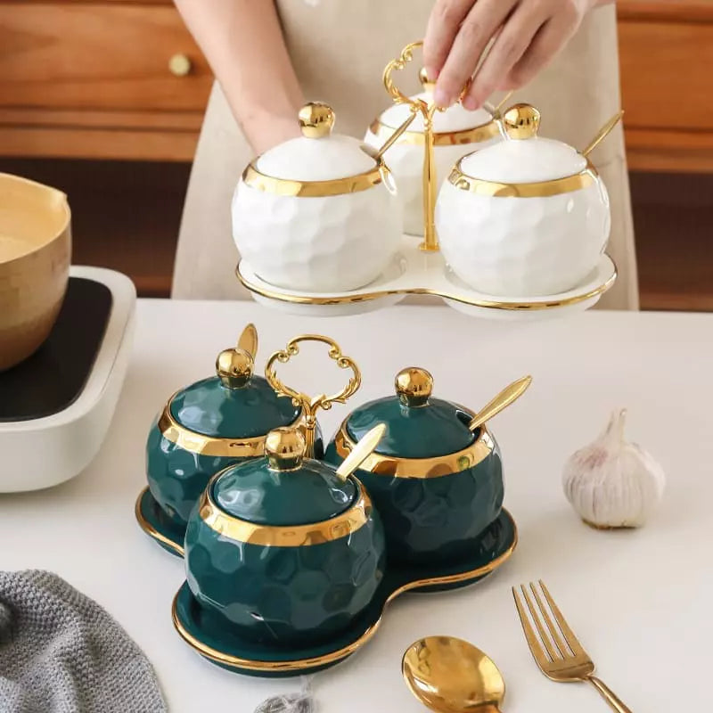 Conjunto de Potes de Cerâmica Kit Açucareiro e Saleiro