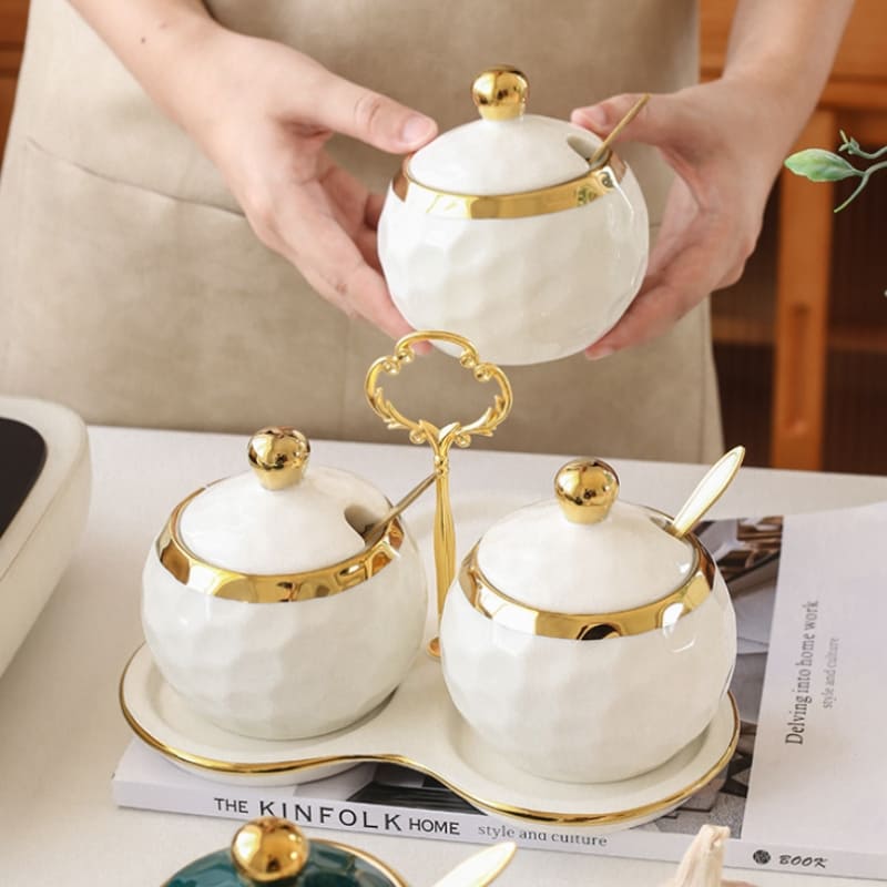 Conjunto de Potes de Cerâmica Kit Açucareiro e Saleiro